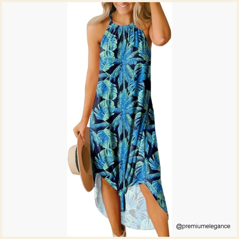 Halter Maxi Dress with Side Slits, Lightweight Polyester Spandex, Beach Resort